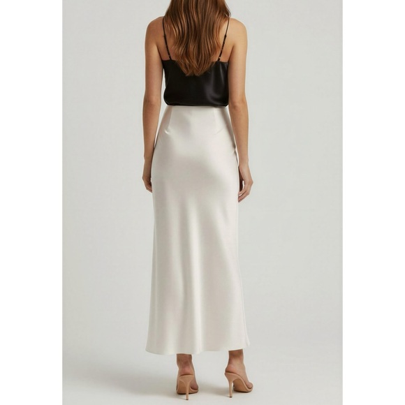 FAVORITE DAUGHTER High Rise Silky Satin Midi Favorite Skirt, Ivory, Small - Picture 5 of 11